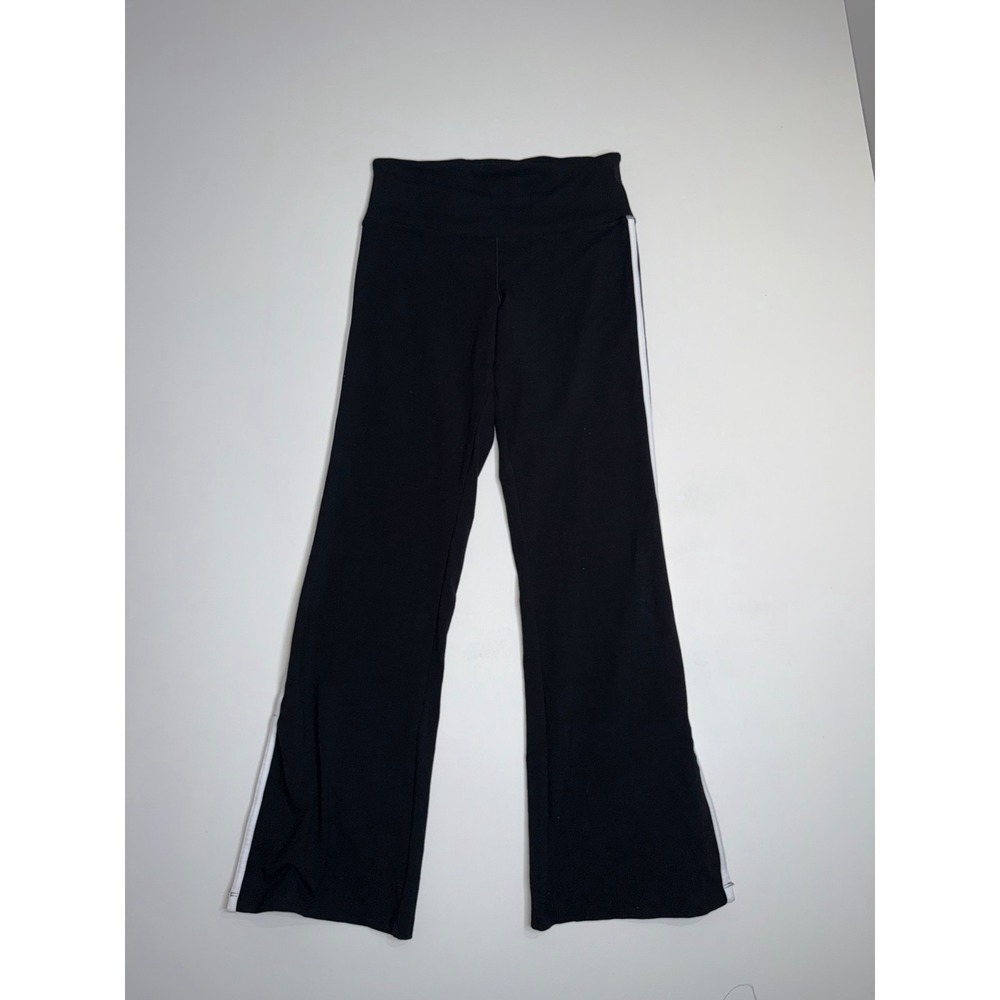 Victoria's Secret Flare Leggings Womens L Black Stripe High Waist Yoga Side Slit